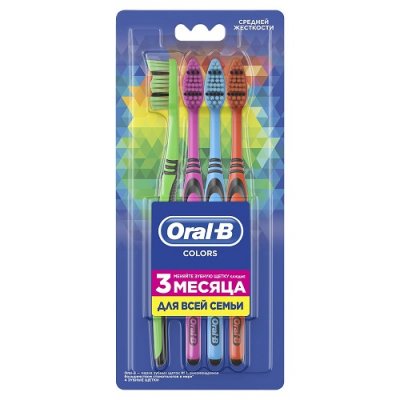 Купить oral-b (орал-би) зубная щетка color collection мануальная средней жесткости 4 шт в Бору