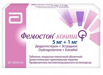 Фемостон Конти, таблетки, покрытые пленочной оболочкой 5мг+1мг, 28 шт