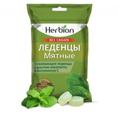 Купить herbion (хербион), леденцы с маслом эвкалипт и витамином с мятные без сахара, пакет 62,5г в Бору