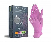 Купить перчатки benovy смотровые нитриловые нестерильные неопудрен текстурир с однократной хлорацией размер l 50 пар, розовые в Бору