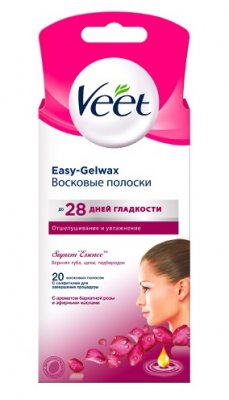 Купить veet easy-gelwax (вит) восковые полоски для лица с ароматом бархатной розы, 20 шт в Бору