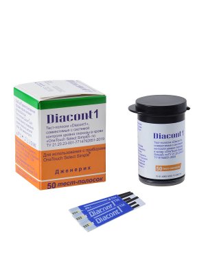 Купить тест-полоски diacont 1 (диаконт1), совместимые с системами контроля уровня глюкозы в крови onetouch select simple, 50шт в Бору