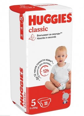 Купить huggies (хаггис) подгузники классик 5 11-25кг 11шт в Бору