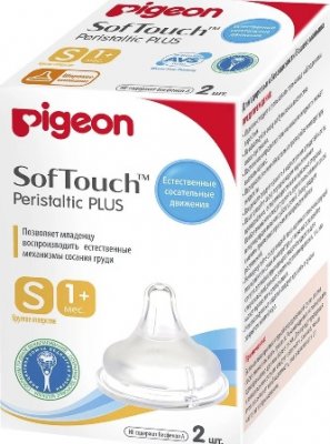 Купить pigeon softouch peristaltic plus (пиджен) соска силиконовая для бутылочки с 1 месяца, размер s 3 шт в Бору