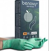 Купить перчатки смотровые benovy нитриловые нестерильные неопудренные хлорированные m 50 пар, зеленый в Бору