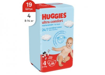 Купить huggies (хаггис) подгузники ультра комфорт для мальчиков 8-14кг 19шт в Бору