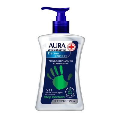 Купить aura (аура) дерма протект крем-мыло антибактериальное 2в1, 250мл в Бору