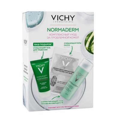 Купить виши нормадерм (vichy normaderm) набор: корректирующий уход 50мл+маска очищающая поры 6мл 2шт+гель о в Бору