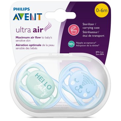 Купить avent (авент) пустышка силиконовая ultra air для мальчиков 0-6 месяцев 2 шт (scf342/20) в Бору