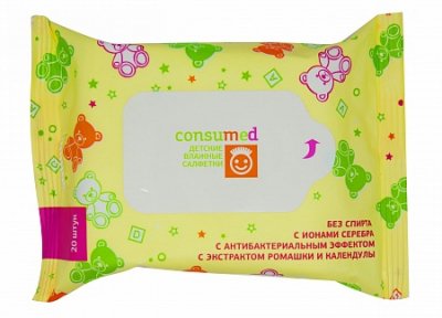 Купить салфетки влажные консумед (consumed) детские с экстрактом ромашки и календулы, 20 шт в Бору