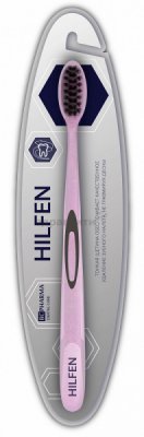 Купить хелфен (hilfen) зубная щетка средней жесткости черная щетина розовая, 1шт в Бору