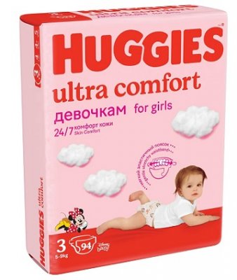 Купить huggies (хаггис) подгузники ультра комфорт для девочек, 5-9кг 94 шт в Бору
