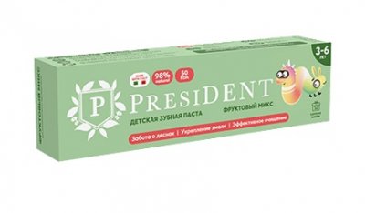 Купить президент (president) зубная паста для детей 3-6лет фрутовый микс, 43г 50rda в Бору