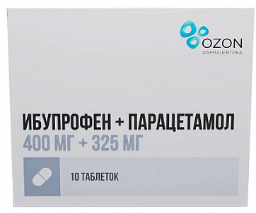Ибупрофен+парацетамол, таблетки покрытые пленочной оболочкой 400мг+325мг 10шт
