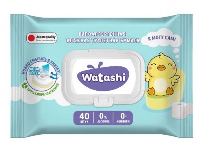 Купить watashi (ваташи) бумага туалетная влажная для детей с рождения, шт в Бору