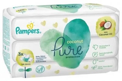 Купить pampers рure protection coconut (памперс) салфетки влажные, 42шт (в комплекте 3 упаковки) в Бору