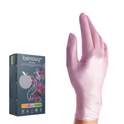 Купить перчатки benovy смотровые нитриловые нестерильные неопудренные текстурные с однократной хлорацией размер xs, 100 шт, перламутрово-розовые в Бору