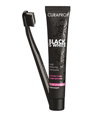 Купить курапрокс (curaprox) набор зубная паста, black is white 90мл + зубная щетка ultra soft черный в Бору