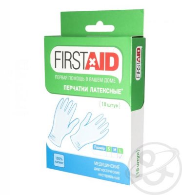 Купить перчатки first aid смотр. н/стер. латекс. опудр., l №10(tg medical, малайзия) в Бору