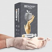 Купить перчатки benovy смотровые латексные нестерильные опудренные текстурированные на пальцах, размер s 50 пар в Бору