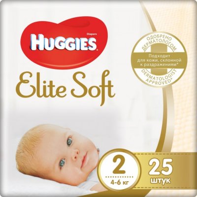 Купить huggies (хаггис) подгузники elitesoft 2, 4-6кг 25 шт в Бору