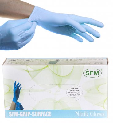 Купить перчатки sfm смотровые нестерильные нитриловые неопудрен текстурир размер l, 100 пар, голубые в Бору