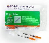 Купить шприц bd микро-файн плюс инсулиновый 100 ме/0,5 мл с интегрированной иглой 29g 0,33х12,7мм 10шт в Бору