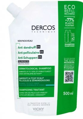 Купить vichy dercos (виши) шампунь-уход против перхоти для нормальных и жирных волос, сменный блок 500мл в Бору